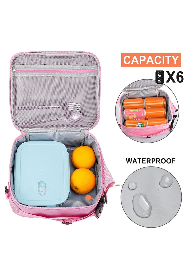 Children'S Lunch Box, Rainbow Laser Tote Leakproof Insulated Lunch Bag Reusable Insulated Bento Bag Picnic Ice Bag Girls (Pink)