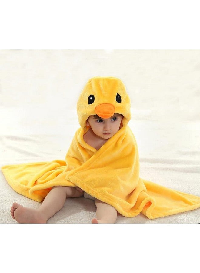 0 4 Years Toddlers' And Kids' Boys Girls Animal Face Hooded Blanket Baby'S Bathrobe Unisex Baby Plush After Bath Blanket (Yellow Duck)