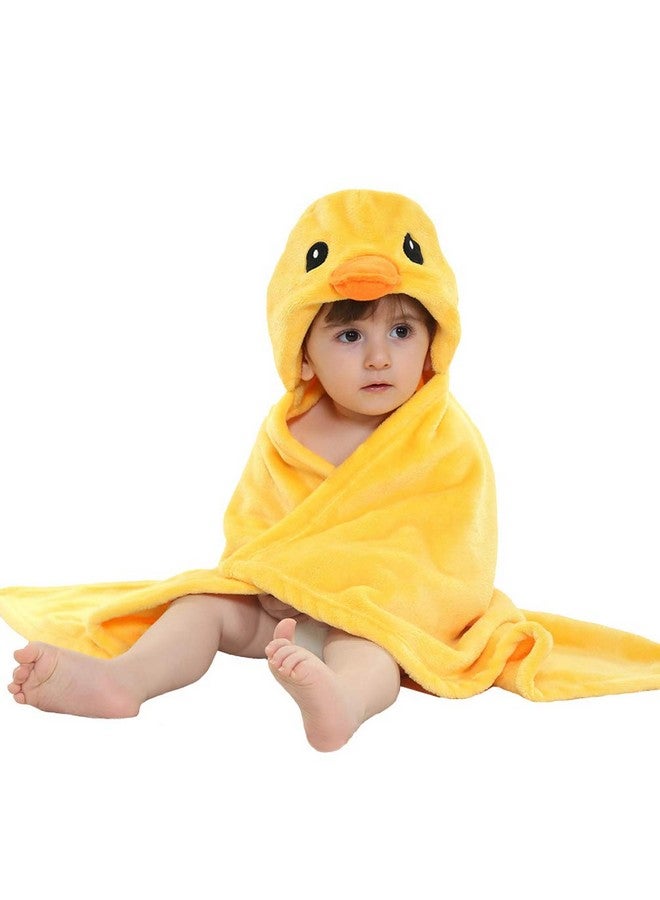 0 4 Years Toddlers' And Kids' Boys Girls Animal Face Hooded Blanket Baby'S Bathrobe Unisex Baby Plush After Bath Blanket (Yellow Duck)