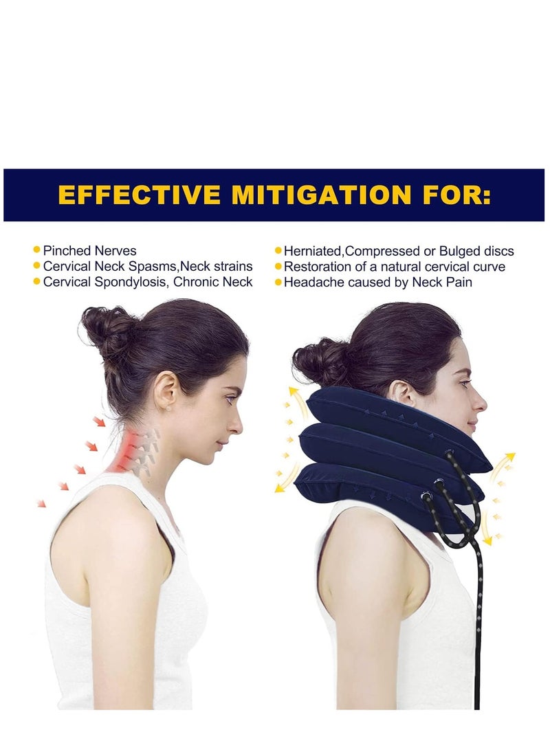 Travel Pillow, Cervical Neck Traction Device, Portable Neck Stretcher Cervical Traction Provide Neck Support and Neck Pain Relief, Neck Traction Devices for Home Use Neck Decompression (Blue)