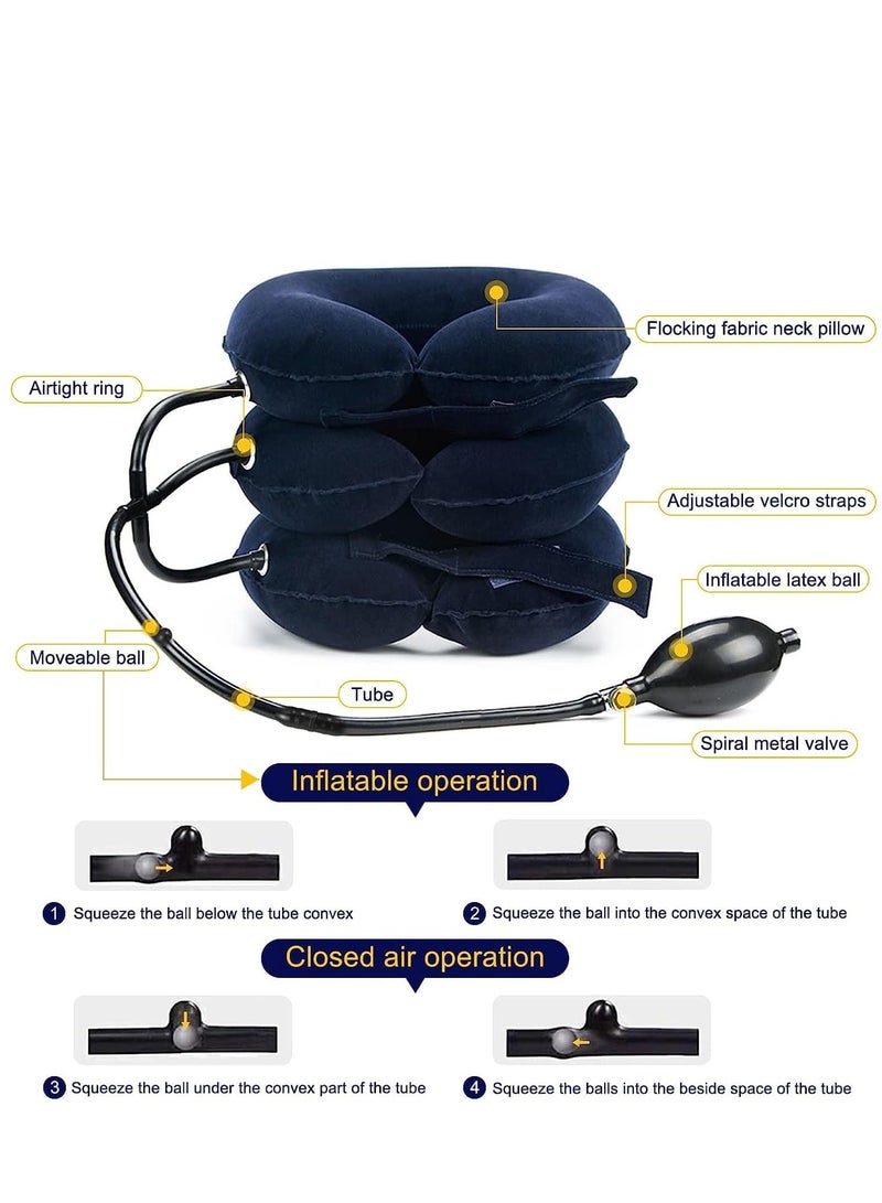 Travel Pillow, Cervical Neck Traction Device, Portable Neck Stretcher Cervical Traction Provide Neck Support and Neck Pain Relief, Neck Traction Devices for Home Use Neck Decompression (Blue)