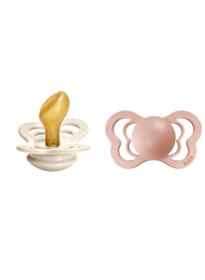 Couture Baby Pacifier 2Pack ; Made In Denmark ; Bpa Free Dummy Soother Anatomical Nipple. Natural Rubber Latex Size 2 (618 Months) Ivory Blush