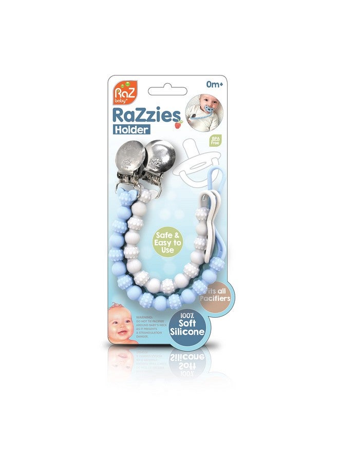Silicone Pacifier Holder 2 Pack Razzies Durable Textured Lanyard Fits Most Pacis Toys 100% Soft Bpafree Silicone Attachable Clasp Universal Fit Lightweight Bluegrey