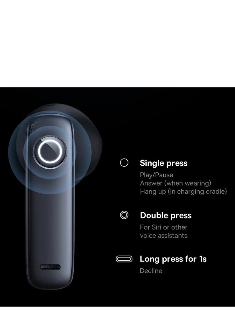 C-Mic CM10 Smart Unilateral Wireless Headphone For Car, Solar Charging Bluetooth 5.3 Wireless Earbuds For Android & iPhone, Ultra Comfort, 45 to 50 Hours Playtime Single-Ear Earbud- Black
