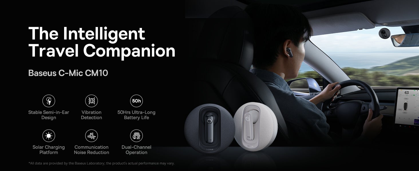 C-Mic CM10 Smart Unilateral Wireless Headphone For Car, Solar Charging Bluetooth 5.3 Wireless Earbuds For Android & iPhone, Ultra Comfort, 45 to 50 Hours Playtime Single-Ear Earbud- Black