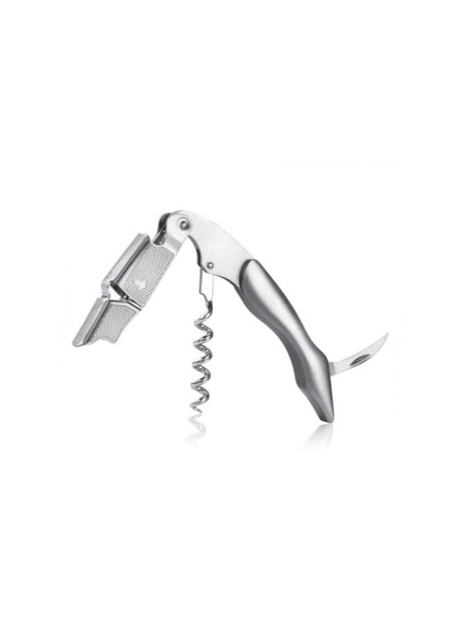 Multifunctional Waiters Corkscrew, Stainless Steel, Bottle Opener with Foil Cutter, Luxury Double Hinged Screw, Portable, Strong and Durable, Camping Knife, Silver