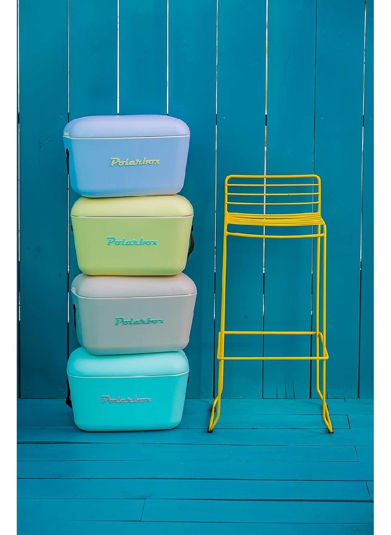 Classic Cooler Box with Leather Strap, Cyan & Baby Rose Rigid Thermal Insulated Ice for Beach, Picnic Party Convertible Lid Polypropylene Insulation Cyan/Baby 20L PB-9210