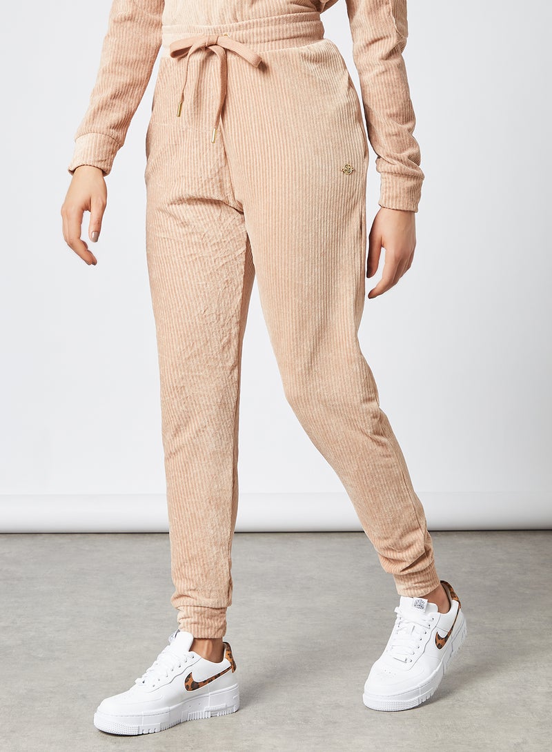 Ribbed High Waisted Joggers Beige