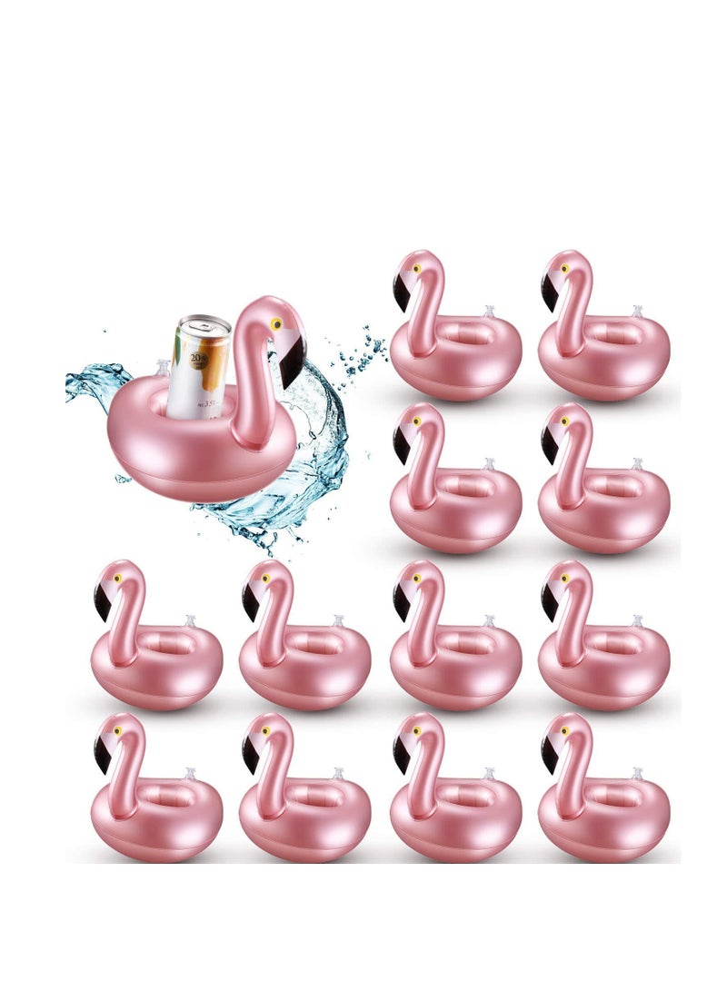 12 Pieces Inflatable Drink Holder Flamingo, Drink Floats Reusable Inflatable, Cup Coasters Pool Holders for Summer Swimming Party, Inflatable Flamingo Pool Float Rose Gold