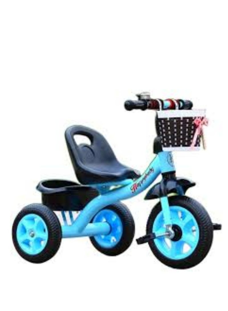 Adjustable Children's Tricycle with Basket and Bell - Durable Steel Frame and Comfort Seat – Eye-Catching Sky Blue