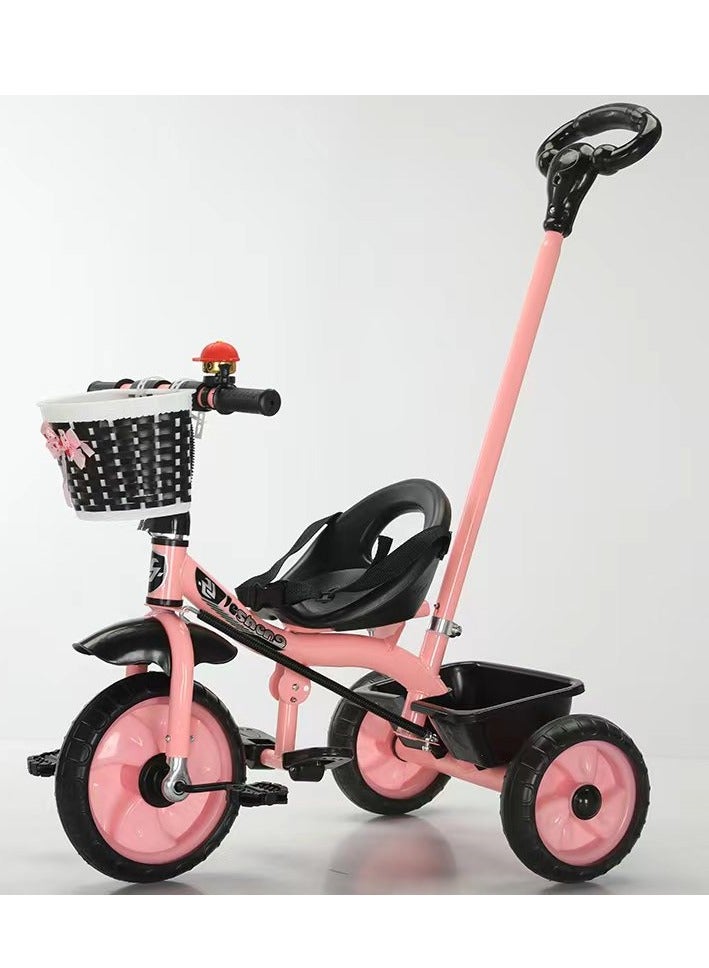 3-in-1 Toddler Tricycle with Push Handle, Safety Bar, and Storage – Lightweight, Convertible, Pink