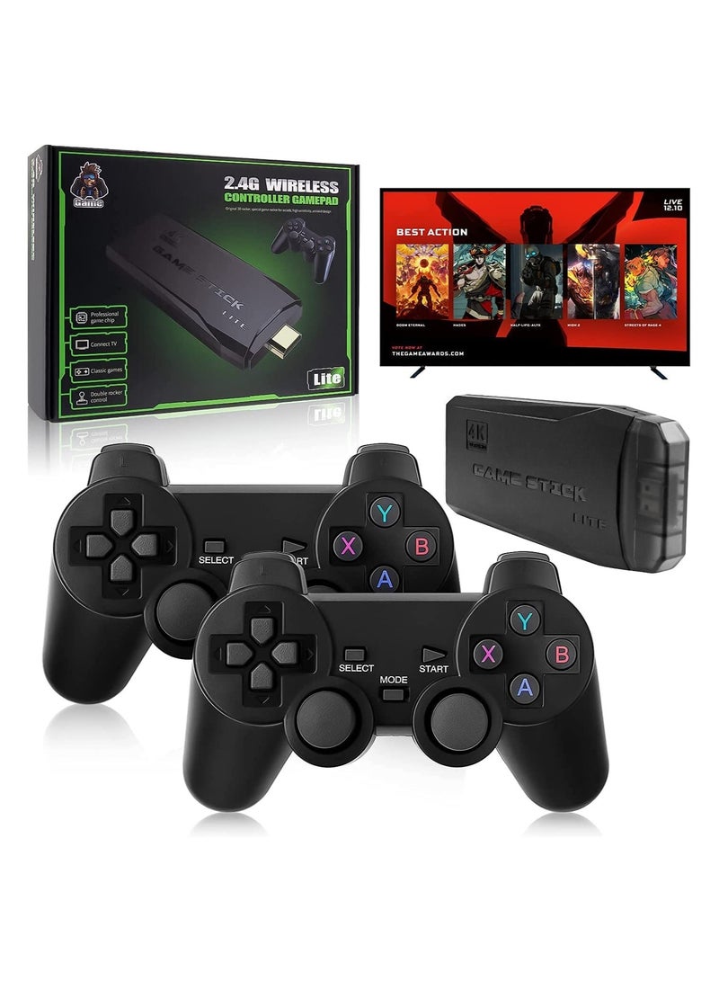 4K game console with dual 2.4G wireless controllers, plug-and-play video game stick, built-in 3,500 games, 9 classic emulators, high-definition HDMI output for TV