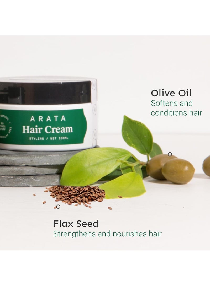 Arata Styling Hair Cream (100 ML) Boosts Moisture in Curly Hair Reduces Frizz and Tame Flyaways on Straight Hair Adds Soft Hold and Control to Short Hair