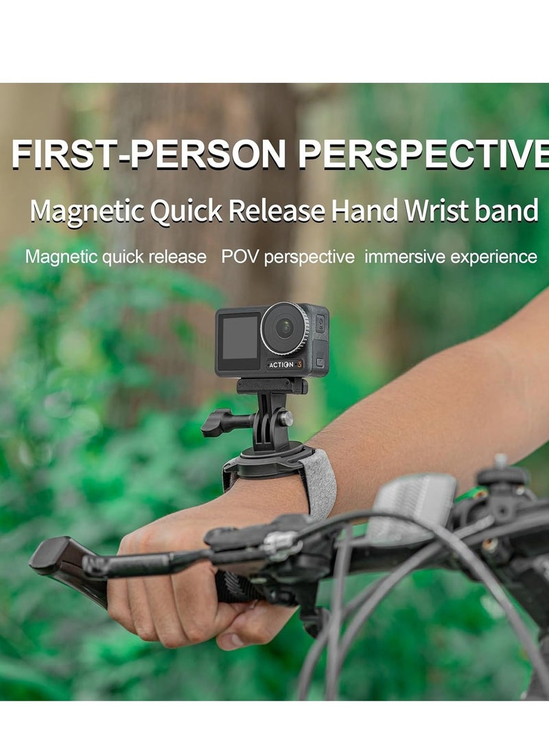 Action Camera Magnetic POV View Bracket 2 in 1 Quick Release Headband Wristband Kit 3 Modes, Compatible With Various Action Cameras GOPRO, Insta360 and Other Series of Sports Cameras.