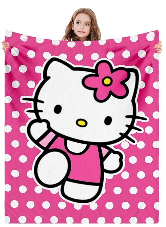 Cute Cartoon Blanket Kawaii Cat Throw Blanket for Girls Kids, Super Soft Fleece Warm Cozy Plush Gifts Blankets for Sofa Bed