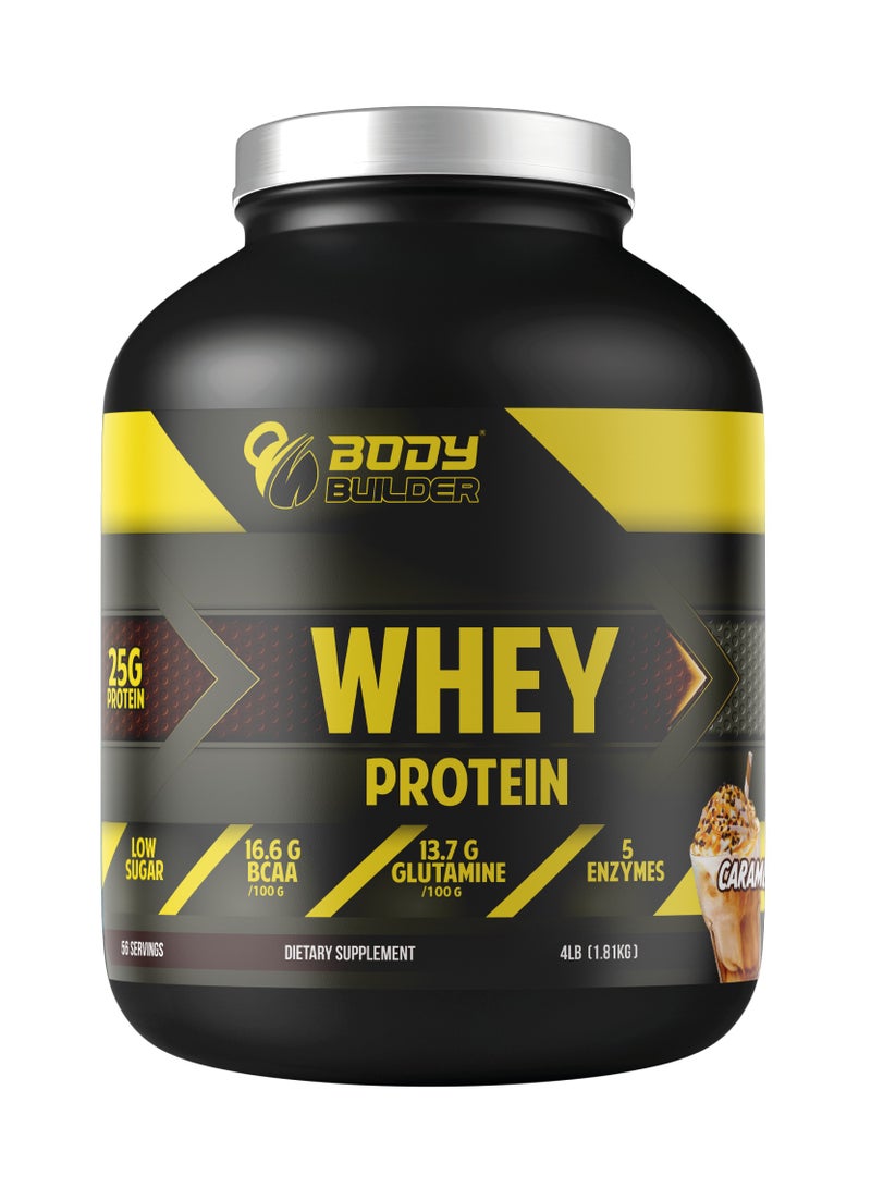 Body Builder Whey Protein - 25g Protein, 16.6g BCAA, 13.7g Glutamine, with 5 Digestive Enzymes - Caramel Latte, 4LB