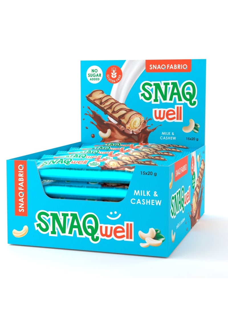 Snaq Fabriq Snaqwell Chocolate Wafer - Milk Chocolate with Cashew Flavour - 20gm, Box of 15