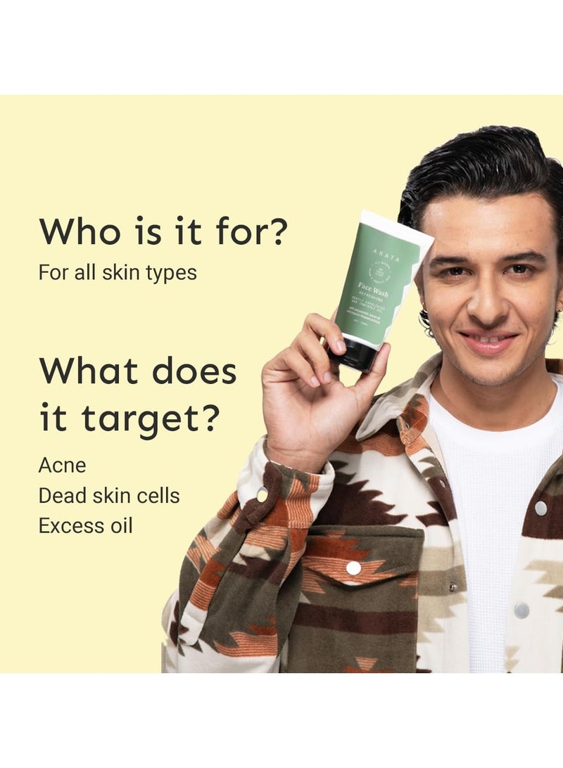 Arata Refreshing and Hydrating Face Wash 150ml With Peppermint Lemon Oil and Flax Seed Extracts For Dry Oily Sensitive Skin Detoxifies Gently Exfoliates Controls Oil and Dirt For Women and Men