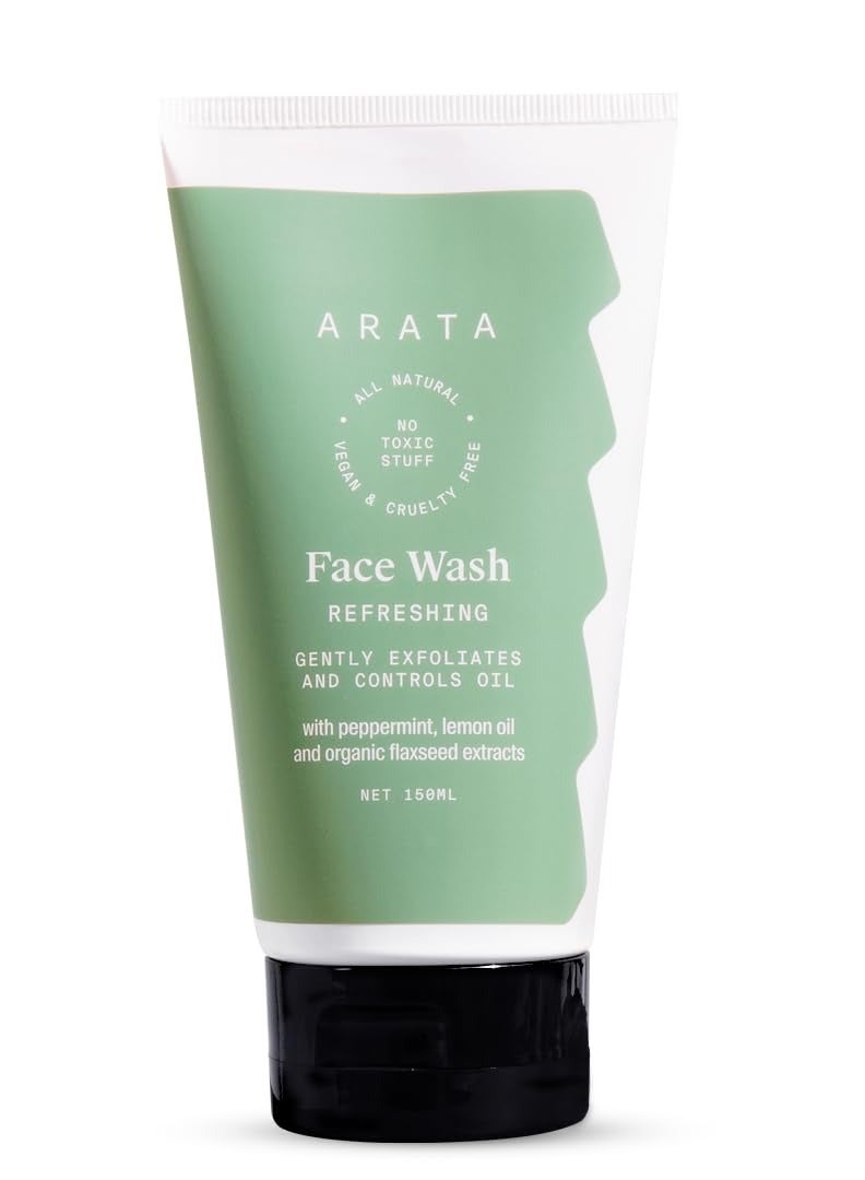 Arata Refreshing and Hydrating Face Wash 150ml With Peppermint Lemon Oil and Flax Seed Extracts For Dry Oily Sensitive Skin Detoxifies Gently Exfoliates Controls Oil and Dirt For Women and Men