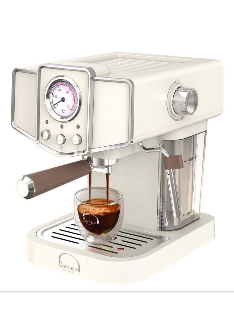 Professional Vintage Espresso Coffee Machine with Manometer and Milk Frother, Cappuccino Maker, Ground Coffee and ESE Pod Compatible for Home and Office Color Off White