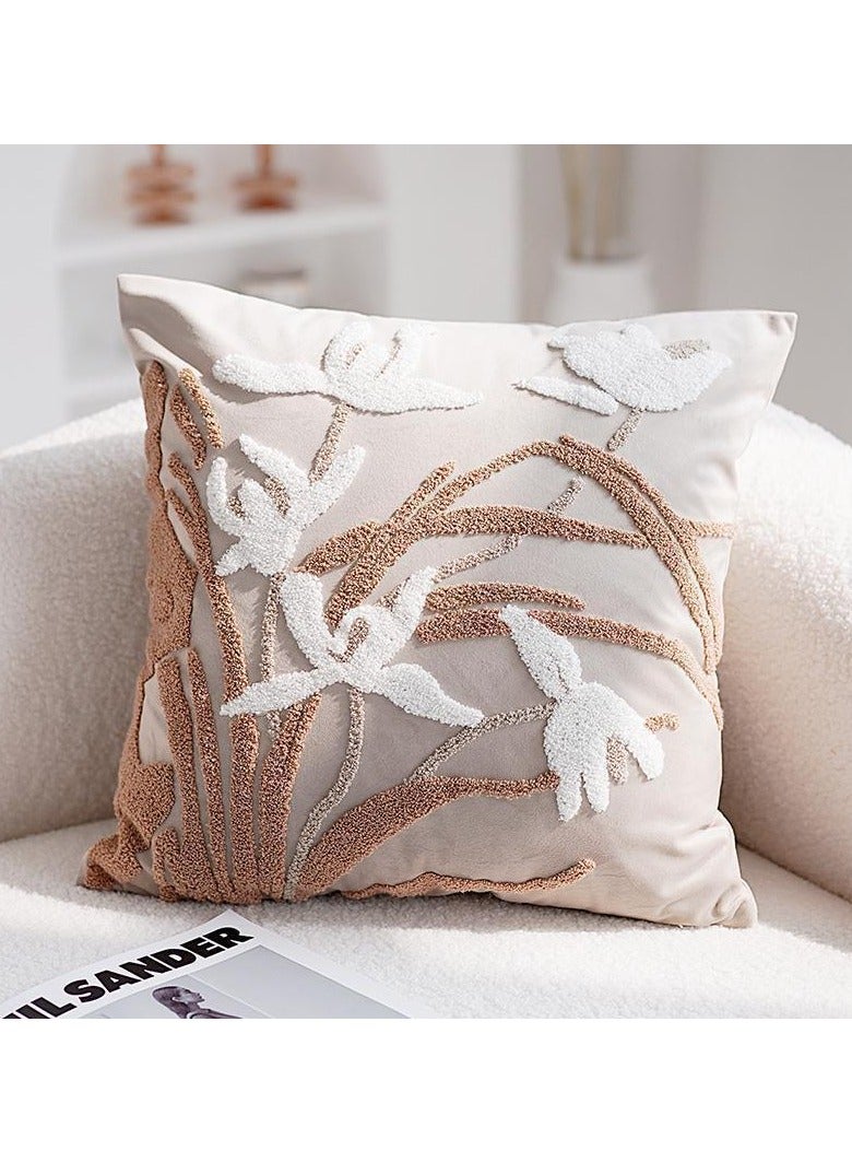 Beige Orchid Botanical Cartoon Pattern Pillow