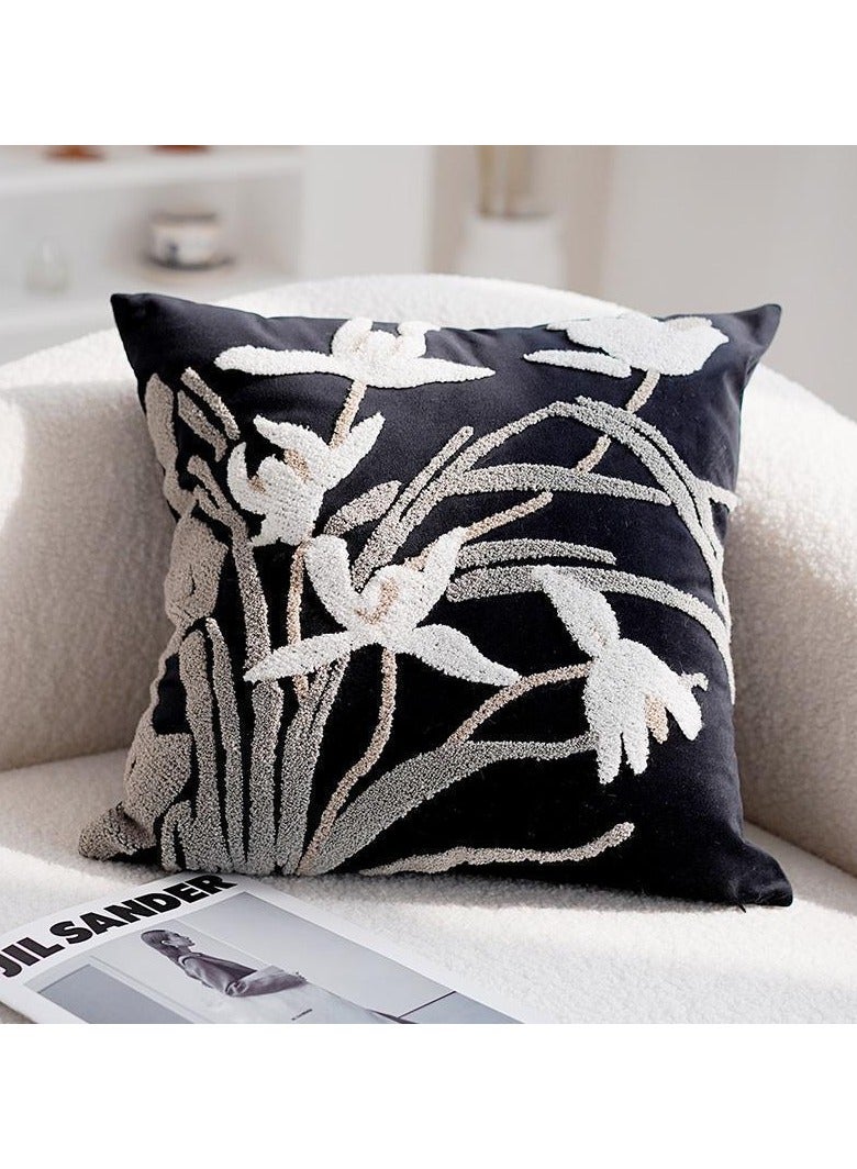 Black Orchid Plant Cartoon Pattern Pillow