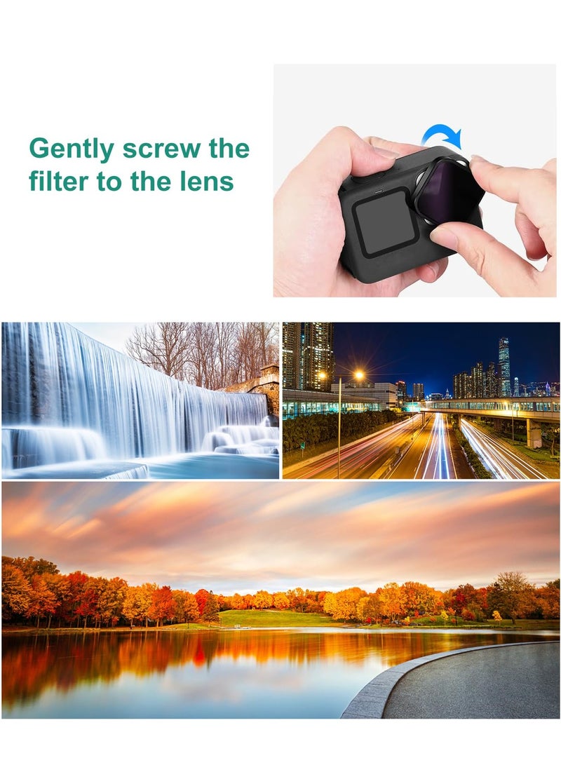 Action Camera ND8 ND16 ND32 Lens Filter, Compatible for GoPro Hero12 Hero11 Hero10 Hero 9 Black, Multi Coated HD Optical Glass/Ultra Slim Aluminum Frame for GoPro Accessories
