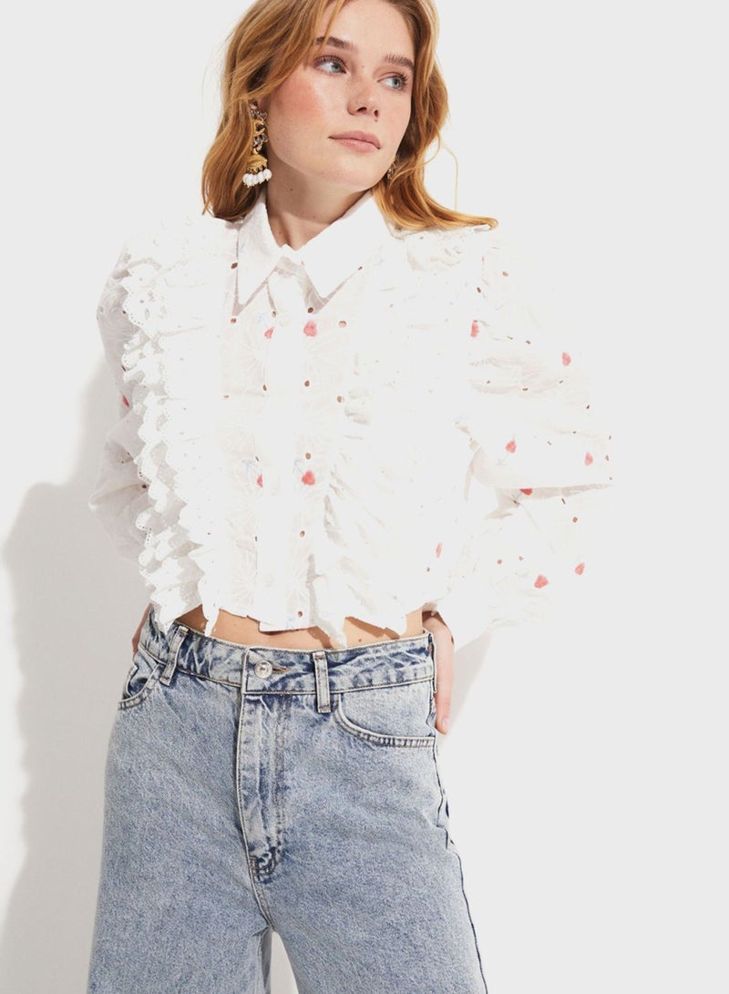 Ruffle Printed Shirt