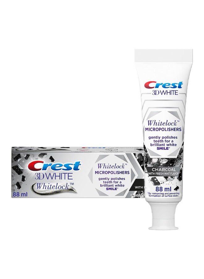 3D White Whitelock Micropolisher Toothpaste - Charcoal with Fresh Mint Flavor 88ml Pack of 3
