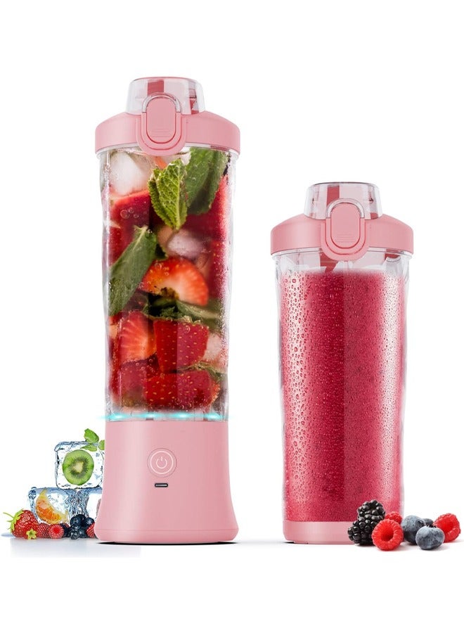 Portable Blender,270 Watt for Shakes and Smoothies Waterproof Blender USB Rechargeable with 20 oz BPA Free Blender Cups with Travel Lid. (Pink)
