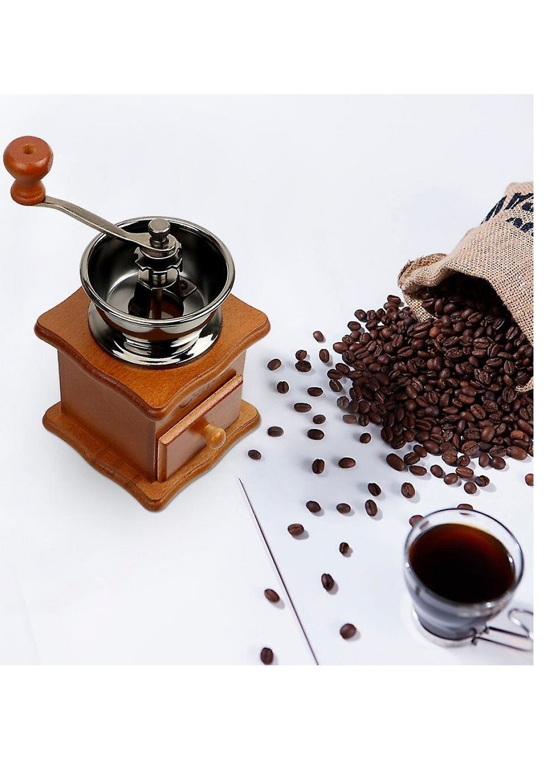Vintage Style Wooden Hand Coffee Grinder - Premium Manual Rotating Grain Mill for Home Kitchen - Classic Bean Spike Grinder