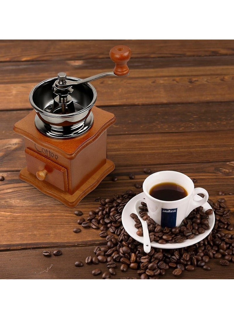 Vintage Style Wooden Hand Coffee Grinder - Premium Manual Rotating Grain Mill for Home Kitchen - Classic Bean Spike Grinder