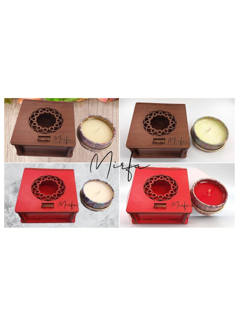 Scented Candle In Wood Crafted Box - Assorted Pack of 4 - Small