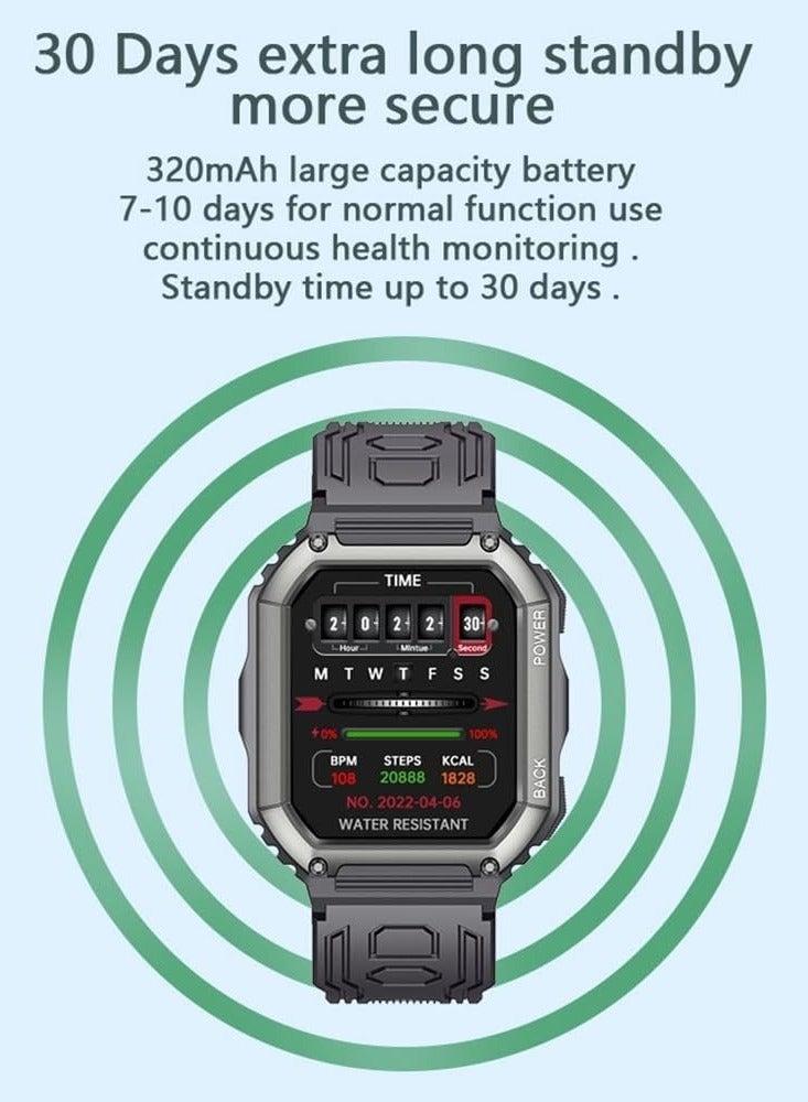Waterproof Pedometer Sport Smart Watch, Support Heart Rate/Blood Pressure Monitoring/BT Calling long Battery Life IP67 Waterproof (Green)