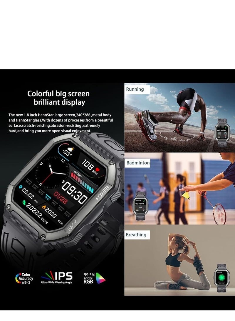 Waterproof Pedometer Sport Smart Watch, Support Heart Rate/Blood Pressure Monitoring/BT Calling long Battery Life IP67 Waterproof (Green)