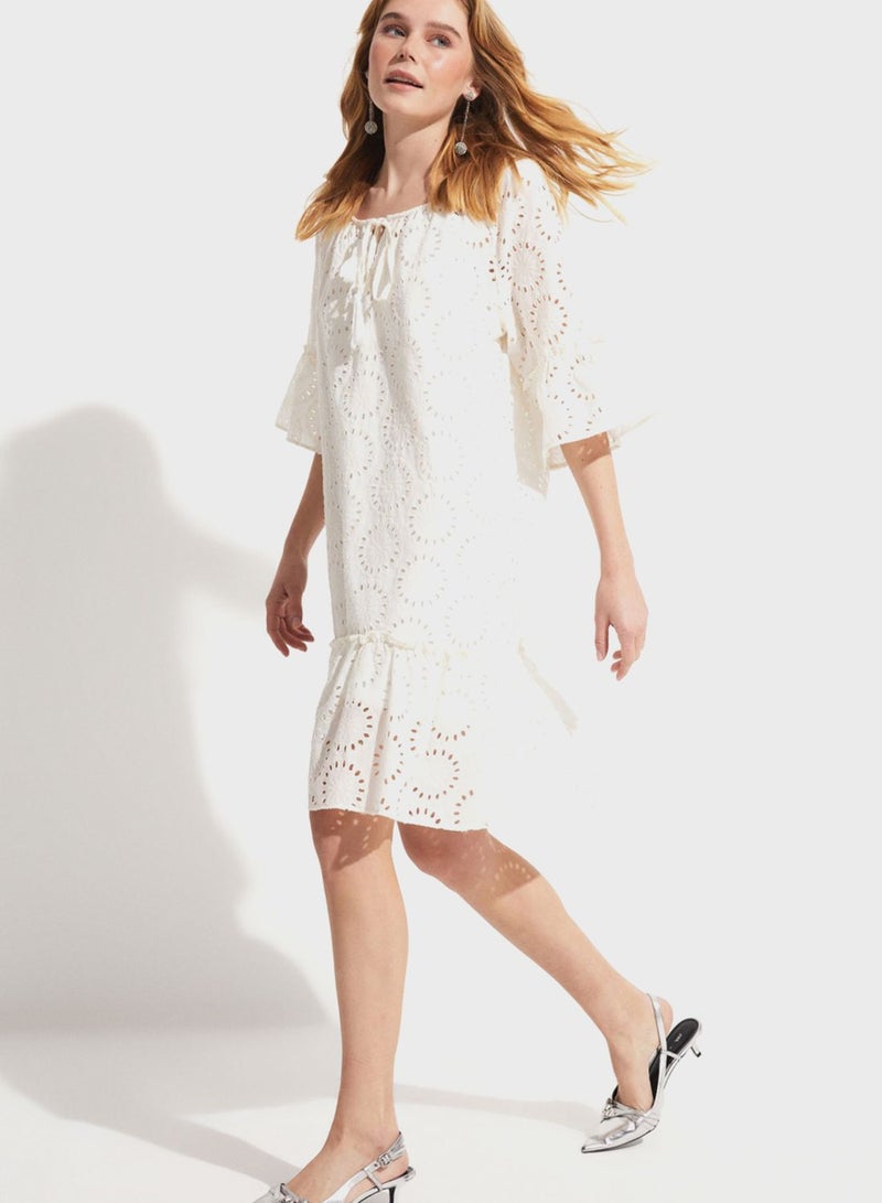 Openwork Frill Sleeve Dress