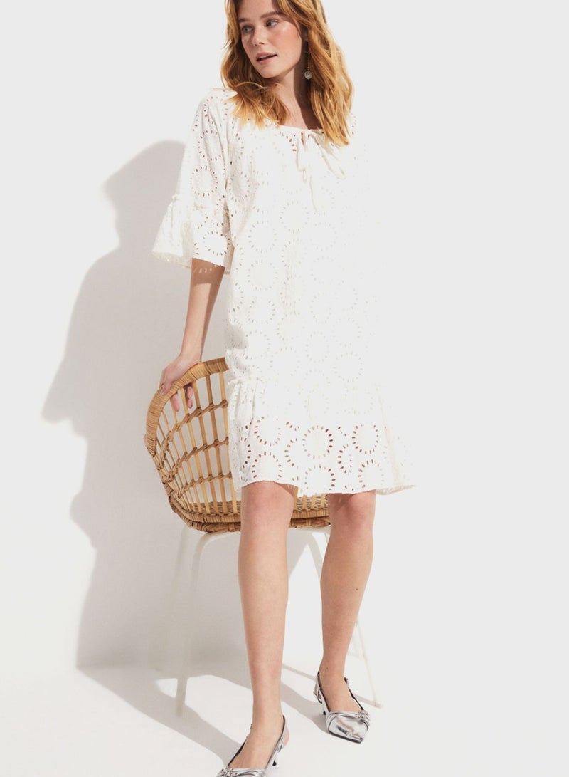 Openwork Frill Sleeve Dress