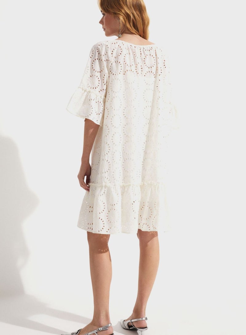 Openwork Frill Sleeve Dress