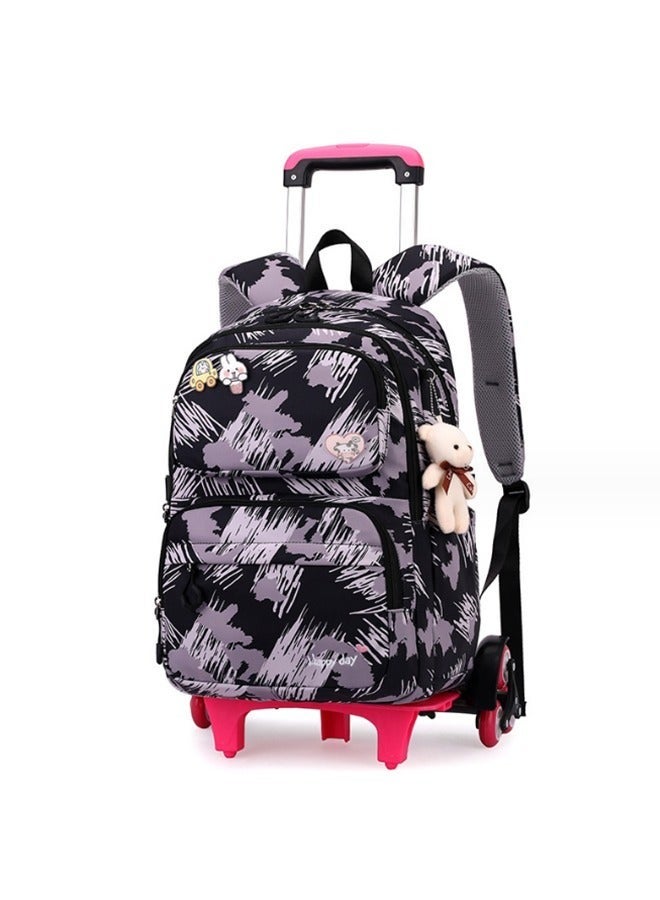 Rolling Backpack for Kids Solid Color Trolley Bookbags Elementary School Students Schoolbag