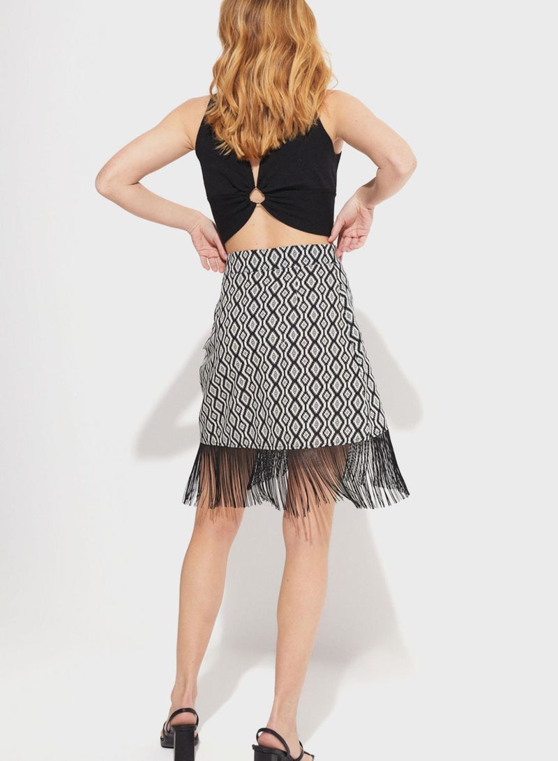 Fringe Printed Skirt