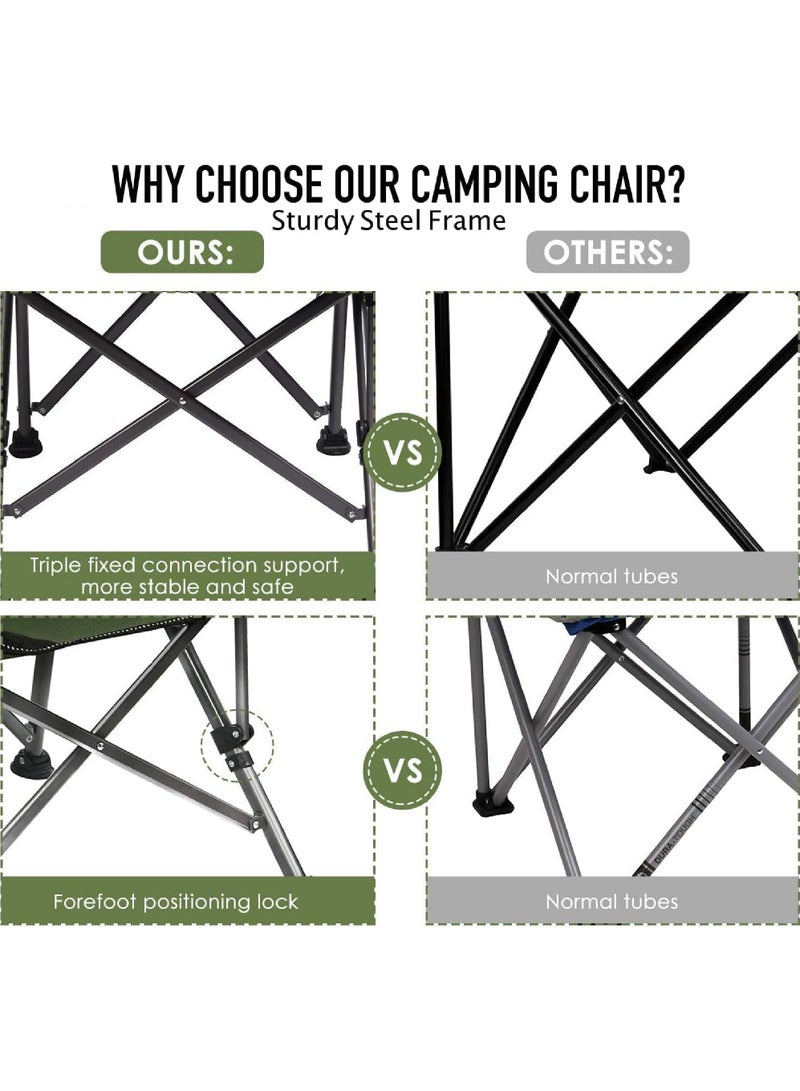 Outdoor Portable Camping Chair Lightweight Folding Camping Chair Heavy Duty Support 145KG High Back Padded Lawn Chair with Arm Rest Cup Holder and Portable Carrying Bag