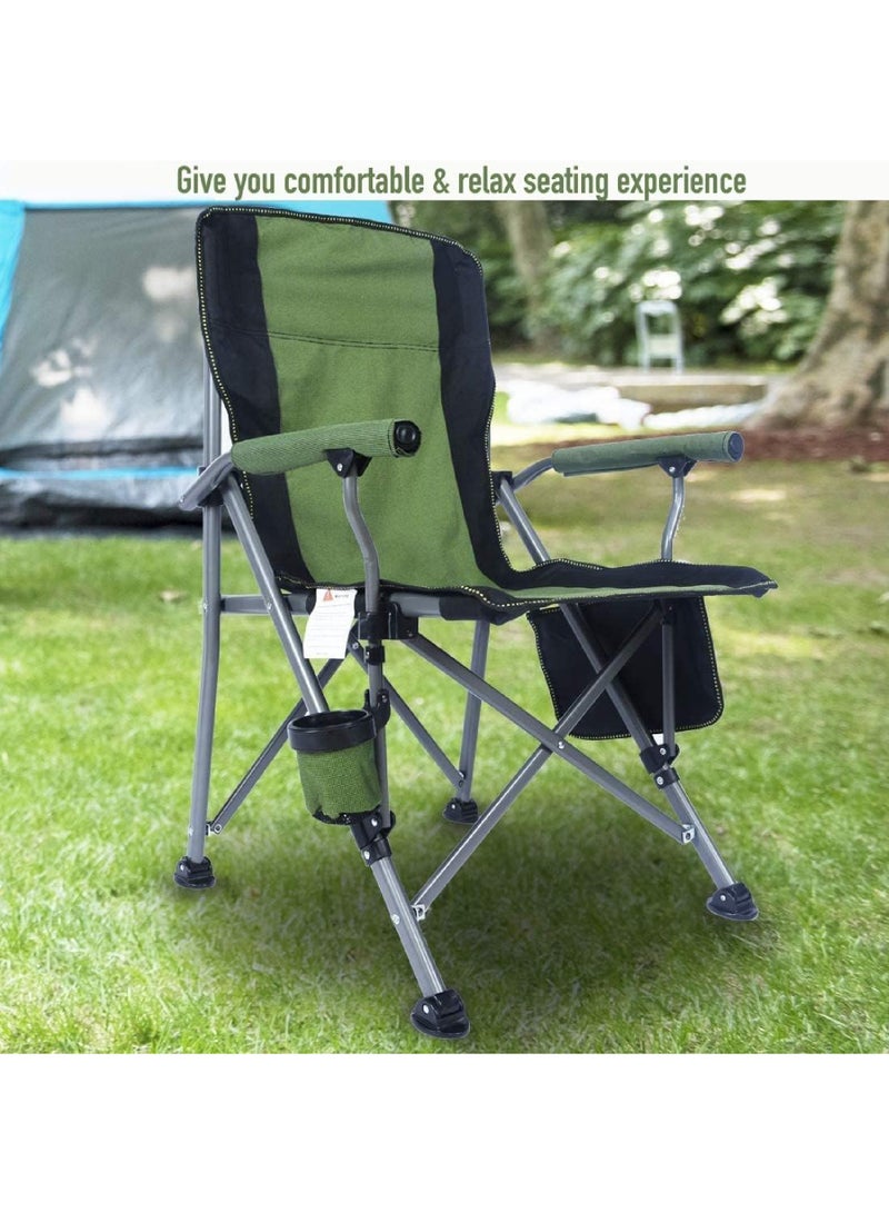 Outdoor Portable Camping Chair Lightweight Folding Camping Chair Heavy Duty Support 145KG High Back Padded Lawn Chair with Arm Rest Cup Holder and Portable Carrying Bag