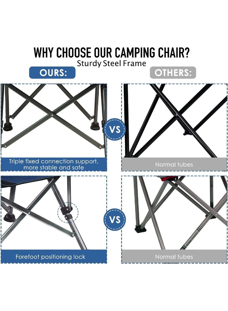 Outdoor Portable Camping Chair Lightweight Folding Camping Chair Heavy Duty Support 145KG High Back Padded Lawn Chair with Arm Rest Cup Holder and Portable Carrying Bag