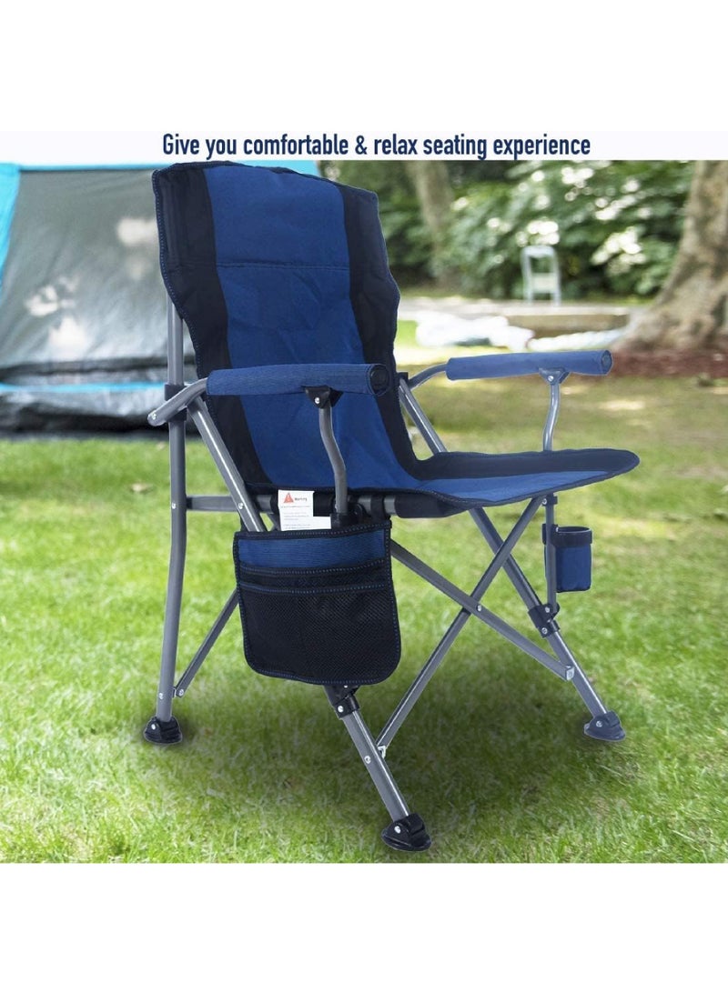 Outdoor Portable Camping Chair Lightweight Folding Camping Chair Heavy Duty Support 145KG High Back Padded Lawn Chair with Arm Rest Cup Holder and Portable Carrying Bag