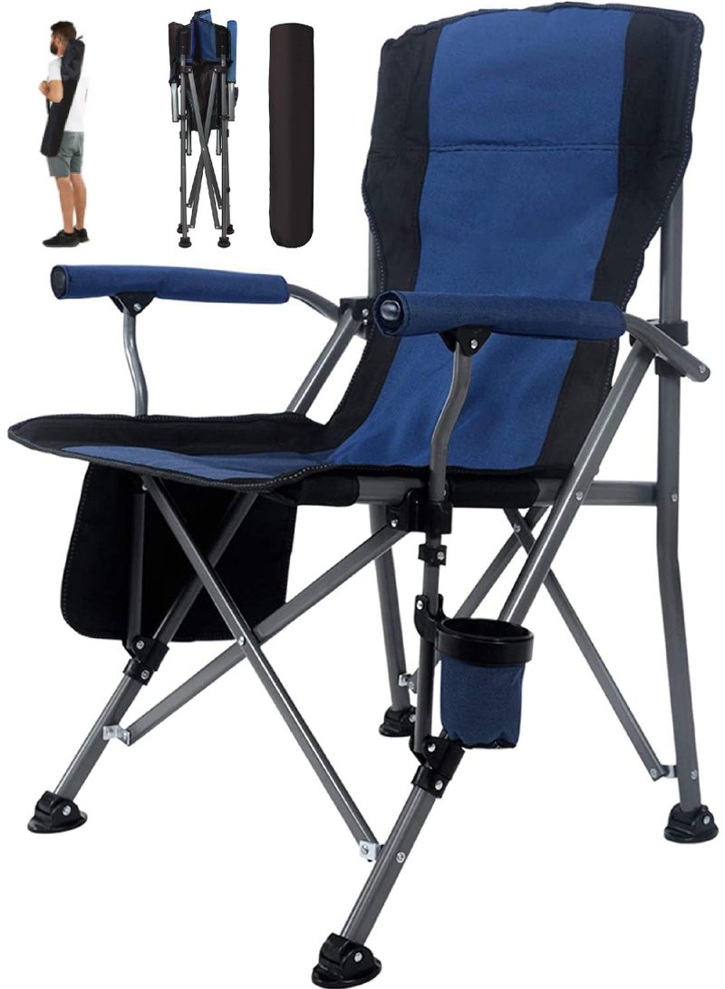 Outdoor Portable Camping Chair Lightweight Folding Camping Chair Heavy Duty Support 145KG High Back Padded Lawn Chair with Arm Rest Cup Holder and Portable Carrying Bag