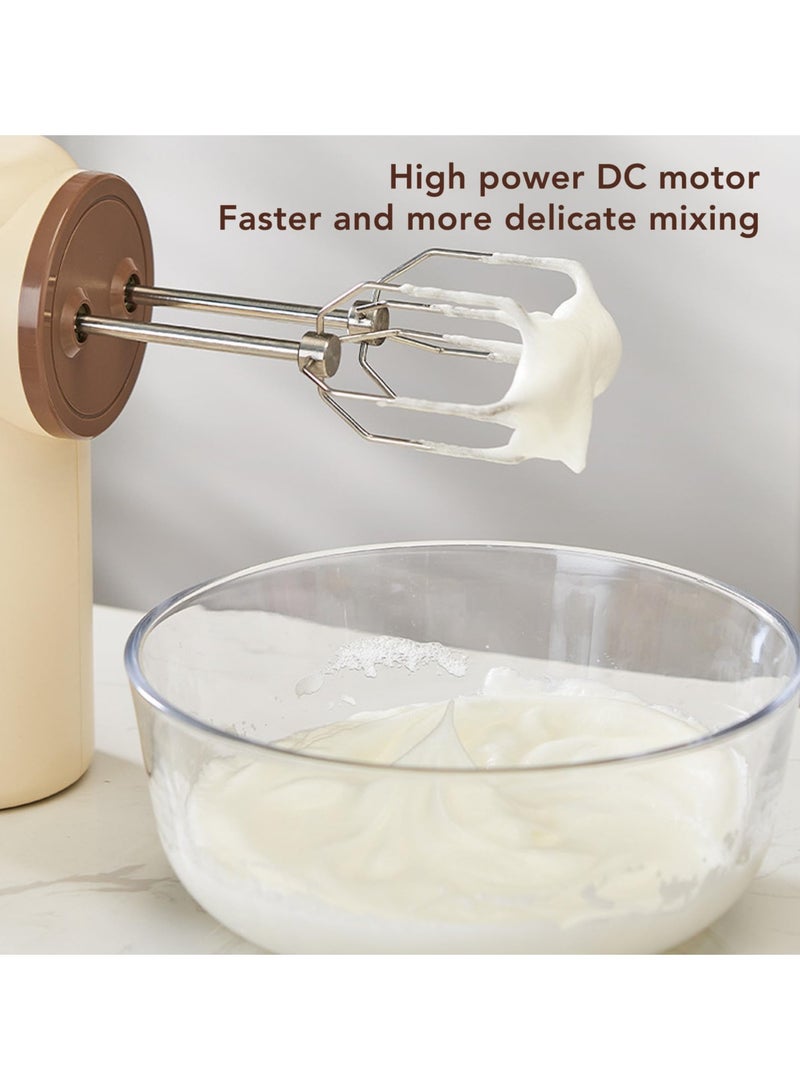 Household Cordless Electric Hand Mixer Egg Beater 5 Speed Electric Hand Mixer with Stainless Steel Whisk Khaki