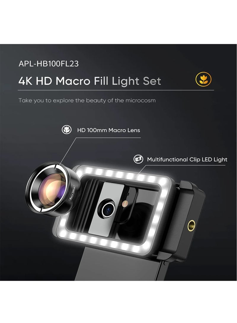 New Upgraded 4k HD 100mm macro lens With LED Fill Light Universal Clamp Micro Lenses for Samsung all smartphones