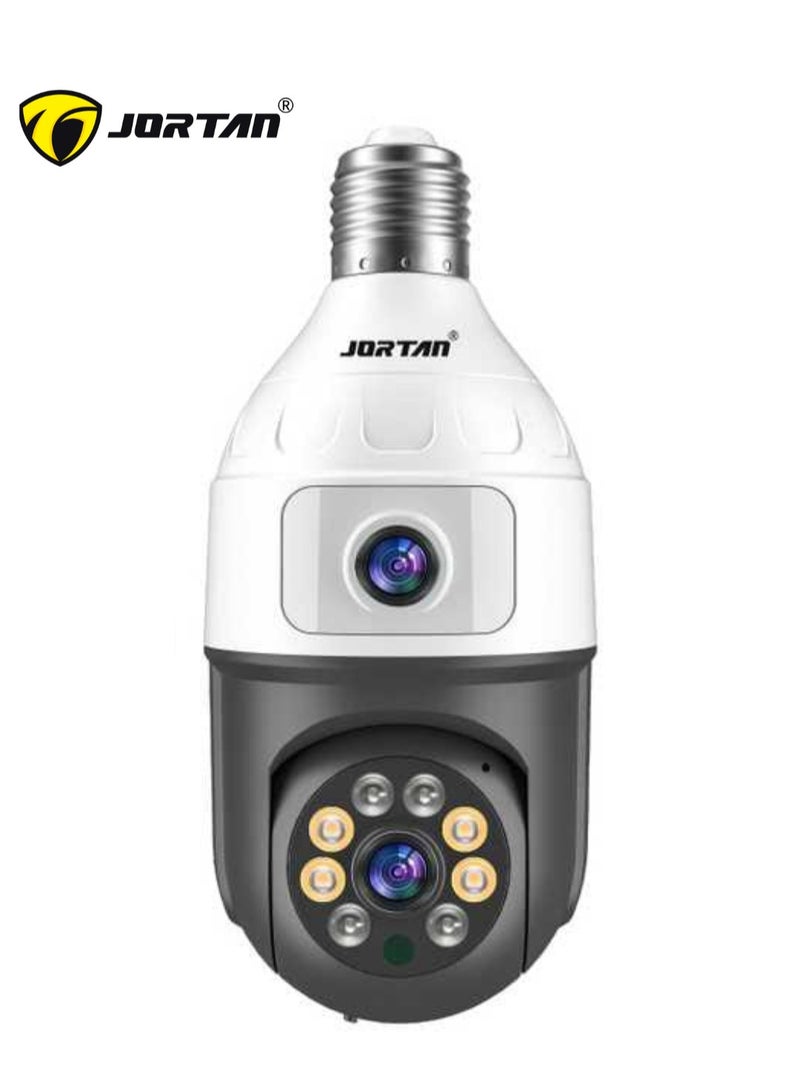 Jortan 4MP WIFI Dual lens Bulb Camera, IP44, Full Color Night Vision, 2 Way Audio, Motion Detection, PTZ Control, 24 hours Surveillance Camera