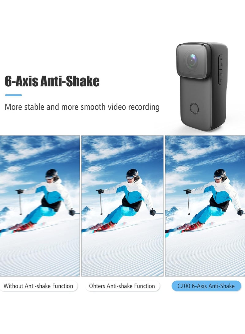 C200 4K Mini WiFi Action Camera with 1.28 Inch IPS Screen 5M Body Waterproof Black