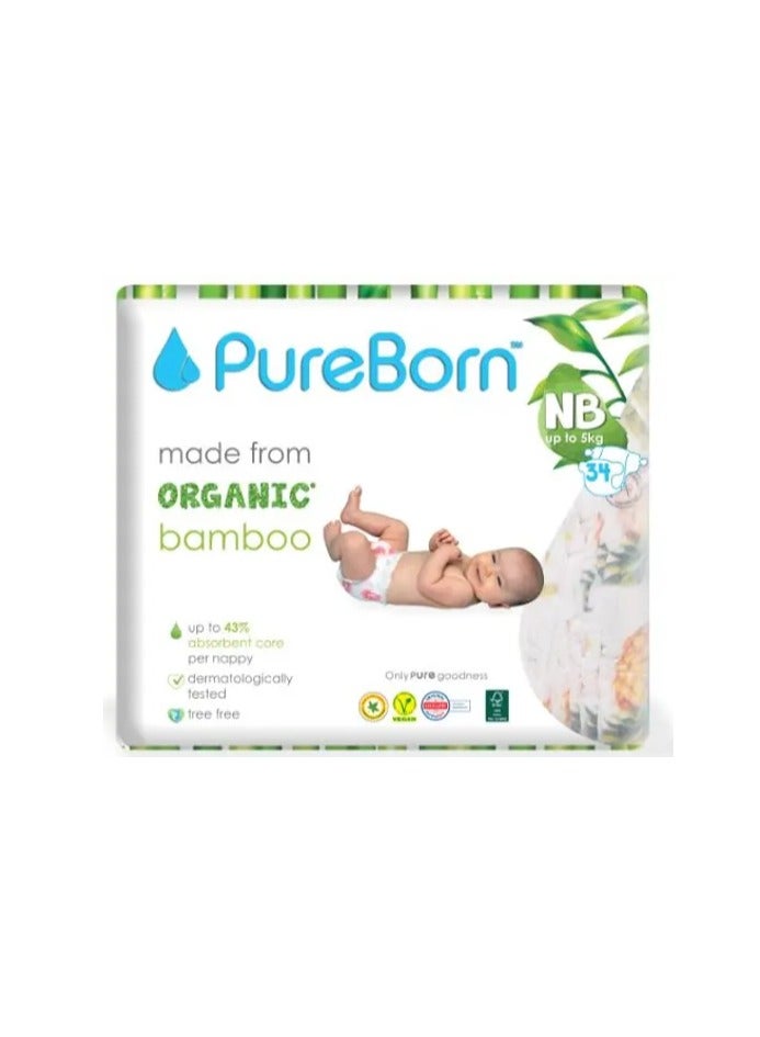 Pureborn Organic Nappy, New Born Single Pack up to 5 Kg, 34 pc